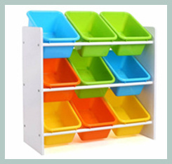 Kids toy storage organizer with removable plastic bins