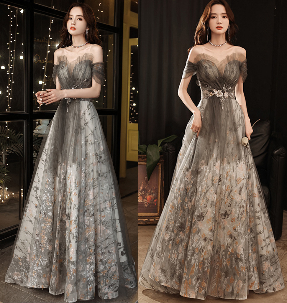 Wholesale new wedding dress sexy lace embroidery Sequined super long banquet evening dress