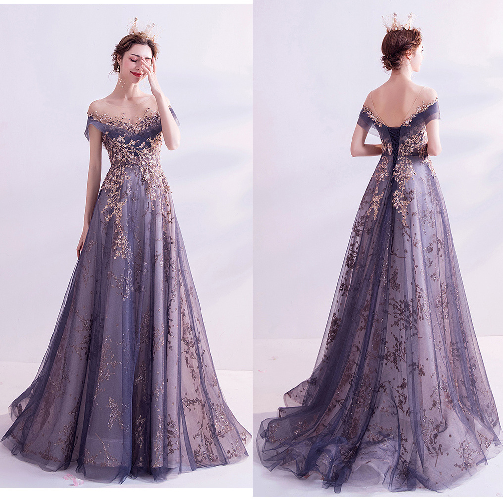 Wholesale new wedding dress sexy lace embroidery Sequined super long banquet evening dress