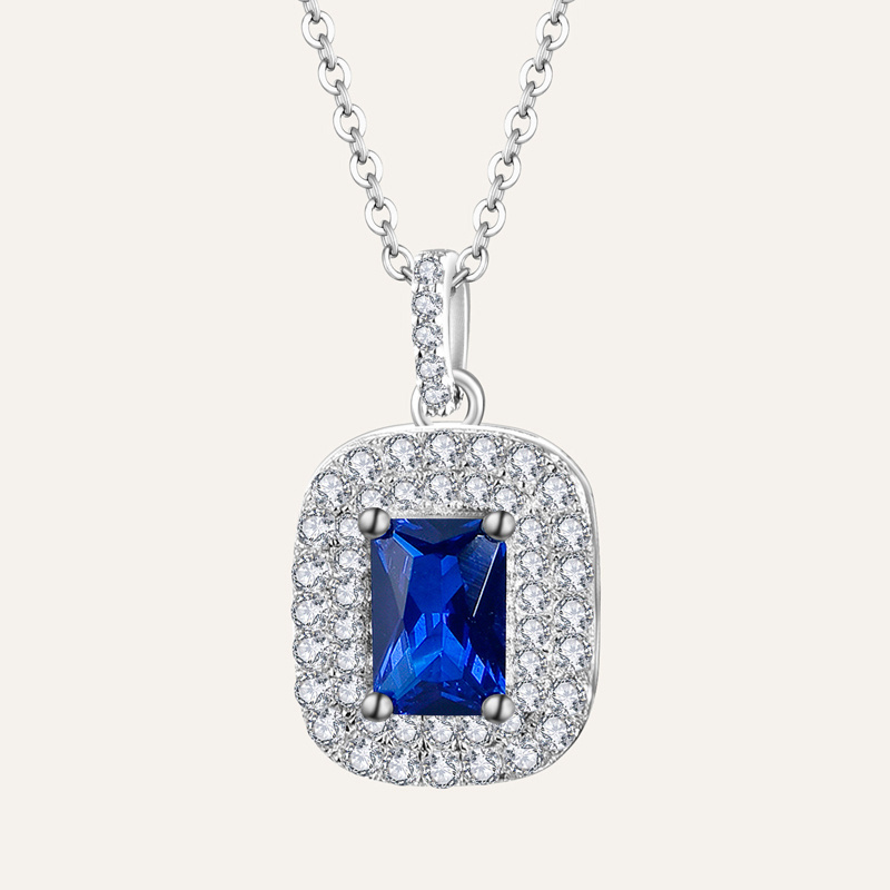 Yh Jewellery 925 Sterling Silver Gemstone Necklace Jewelry Cubic Zirconia Cut Zircon Blue Spinel Luxury Pendant Necklace