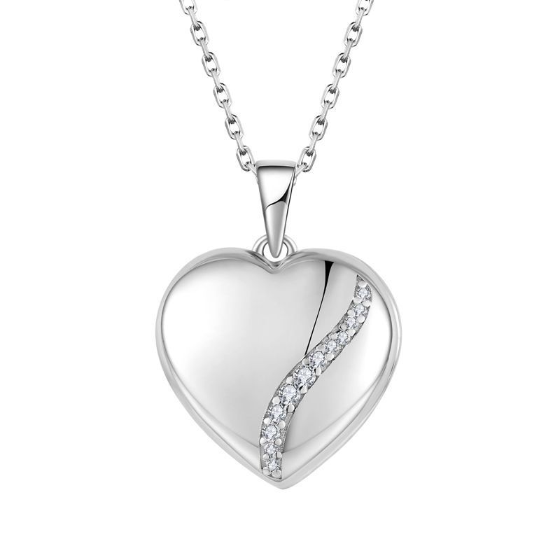 YH JEWELLERY 925 Sterling Silver Heart White Sapphire Starburst Locket Necklace Silver Plated Necklace