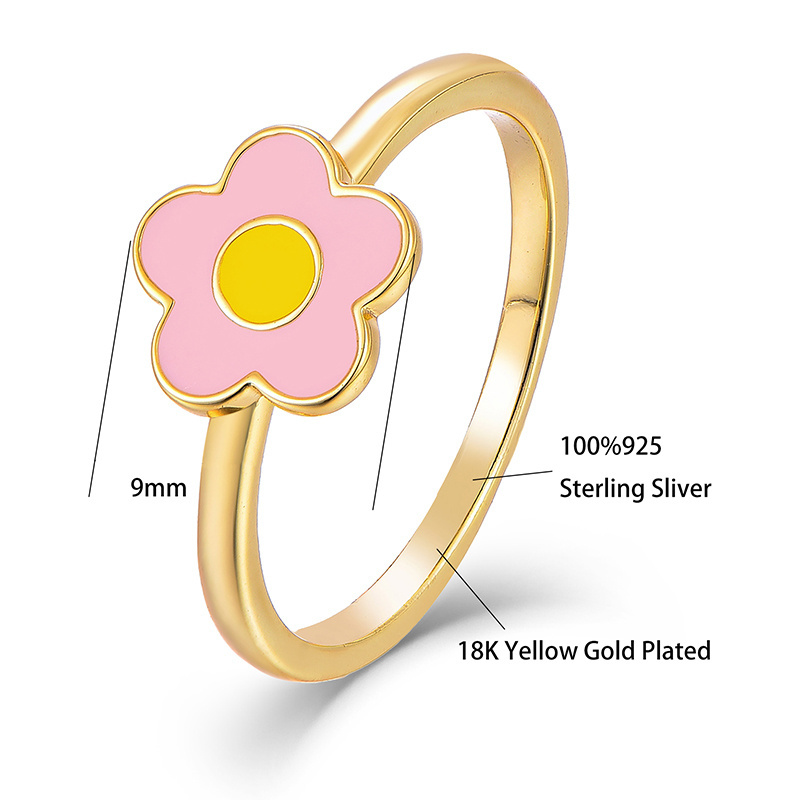 Yh Jewellery 925 Silver 18K Gold Enamel Multicolor Flower Engagement Ring