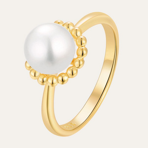 Elegant Jewelry New Cultured White Cz Halo Sterling Silver Real Solitaire Original Round White Shell Pearl Ring Women