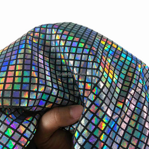 0.4cm size retro disco laser holographic square foil print polyester velvet fabric for garment bags shoes