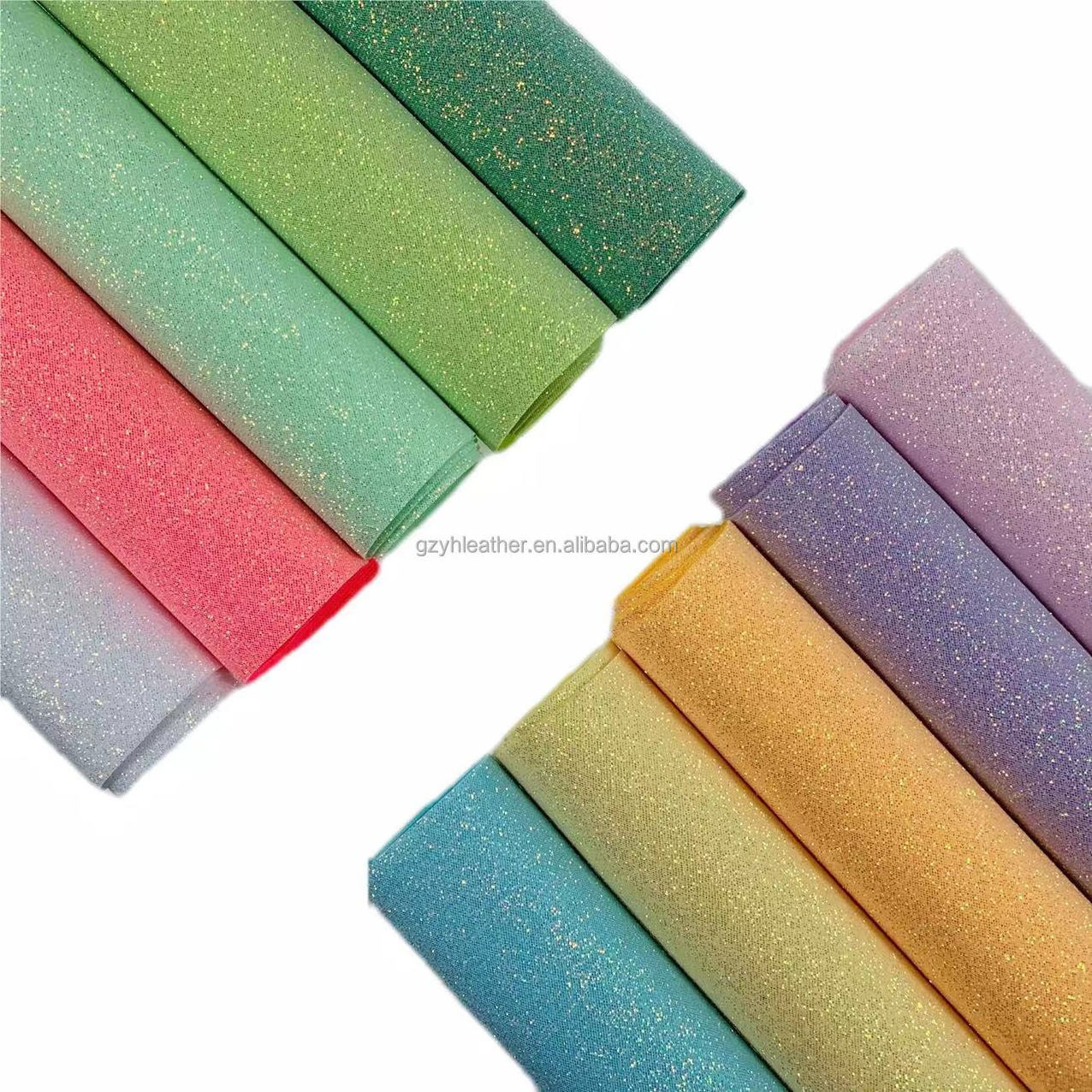 metallic shiny holographic fabric elastic polyester backing bright color shimmer glitter leather fabric for coat bags shoes