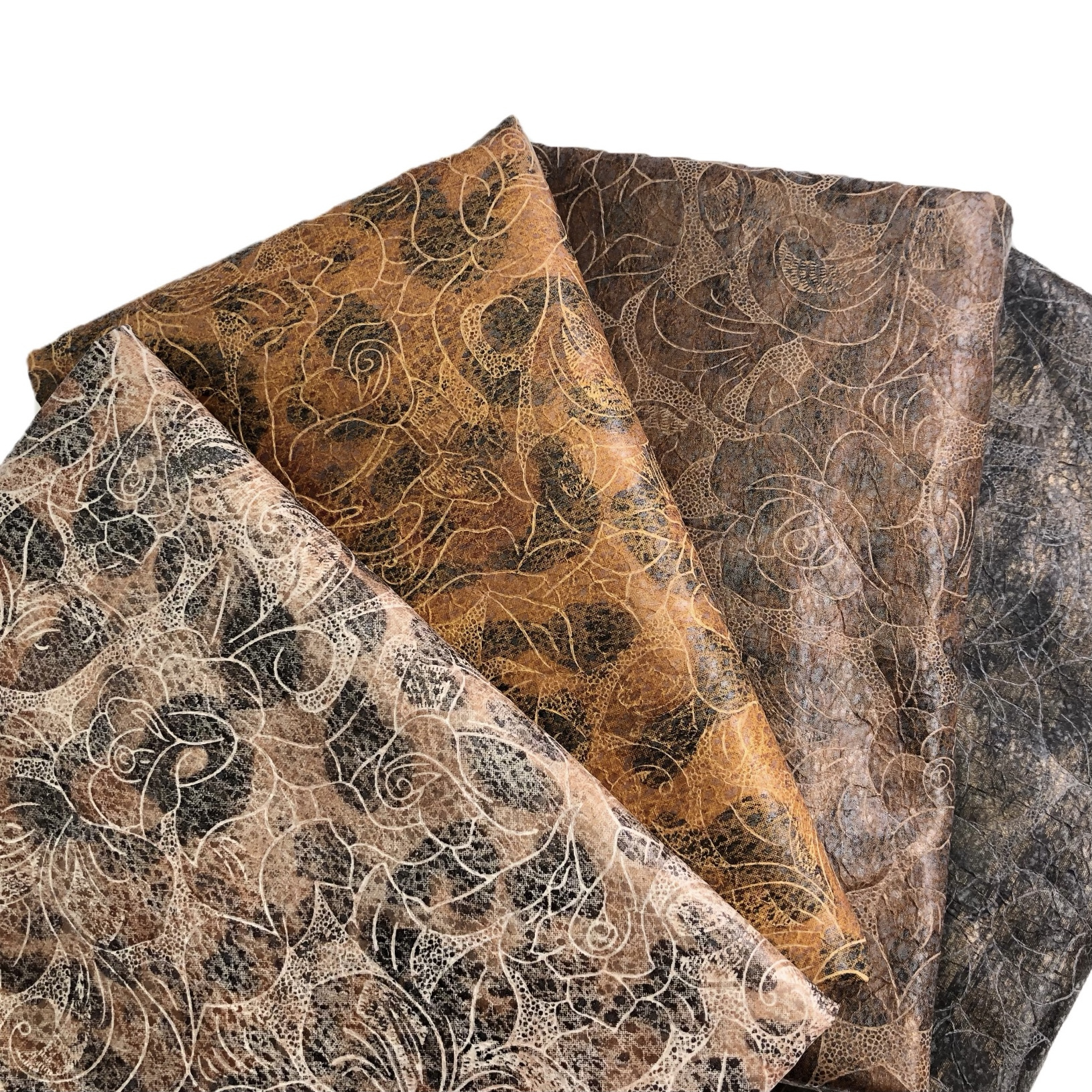 Classical style floral pattern print leather look polyester suede velvet fabric for costume bags shoes decorate