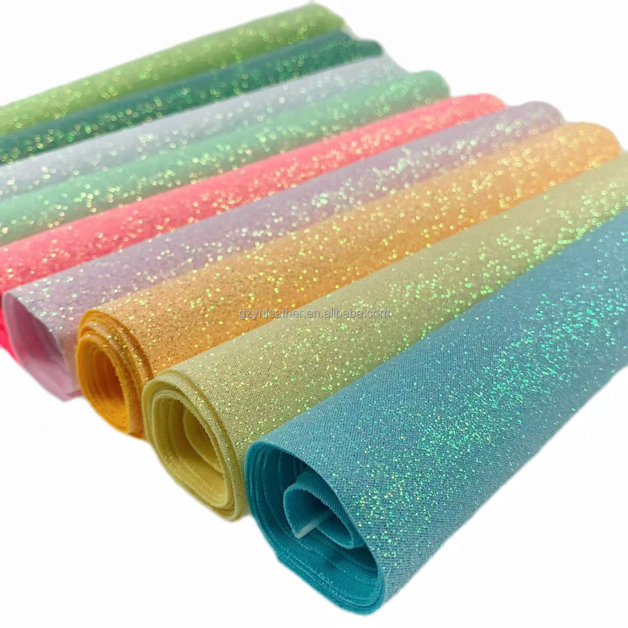 metallic shiny holographic fabric elastic polyester backing bright color shimmer glitter leather fabric for coat bags shoes