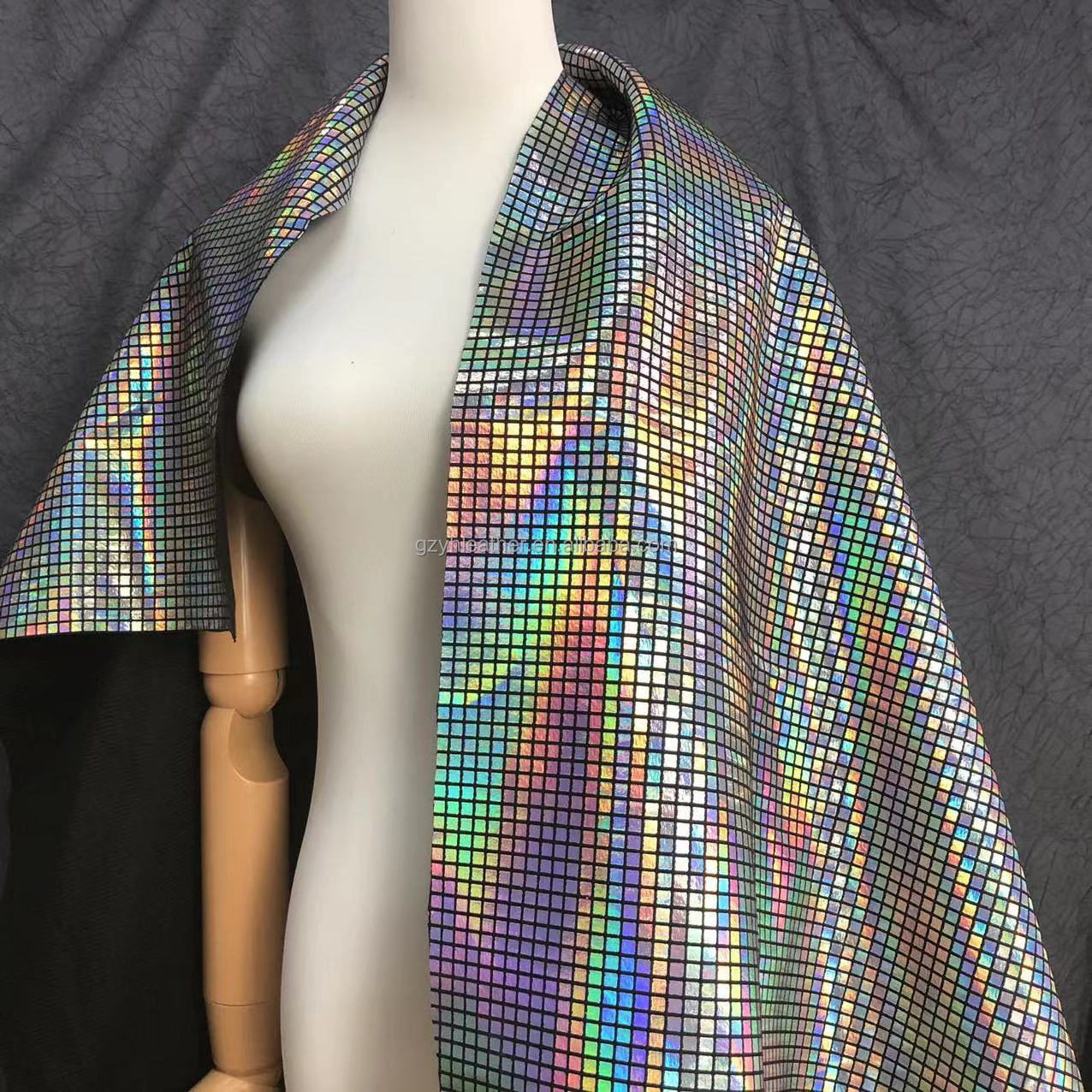 0.4cm size retro disco laser holographic square foil print polyester velvet fabric for garment bags shoes