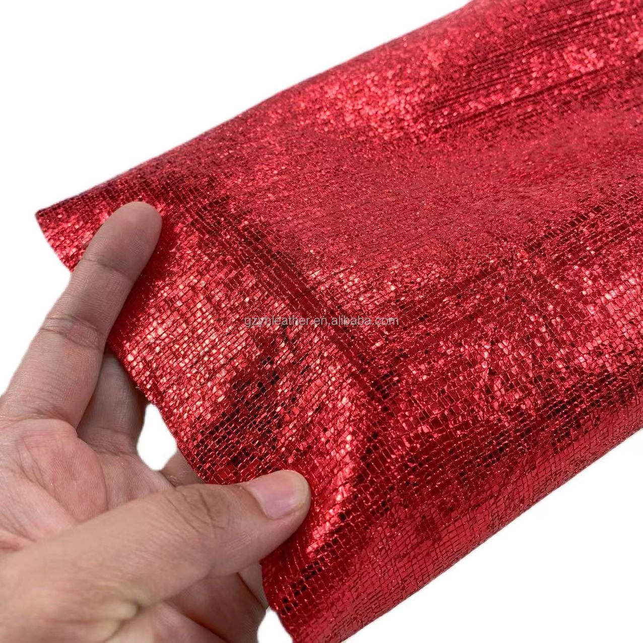 shoes bags bow crafts  shiny synthetic faux leather fabric supplier holographic foil PU glitter fabric fake leather fabric