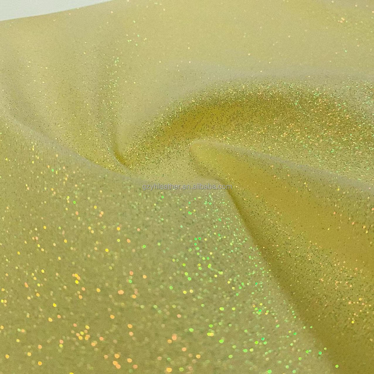 metallic shiny holographic fabric elastic polyester backing bright color shimmer glitter leather fabric for coat bags shoes