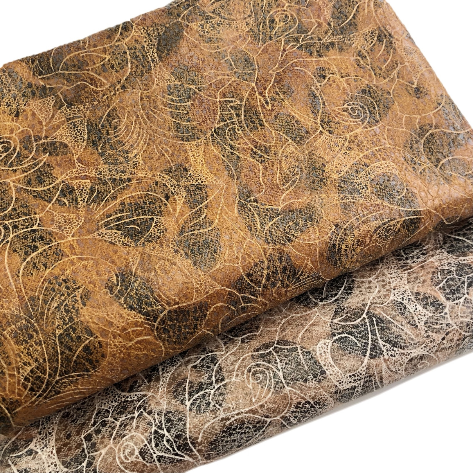 Classical style floral pattern print leather look polyester suede velvet fabric for costume bags shoes decorate