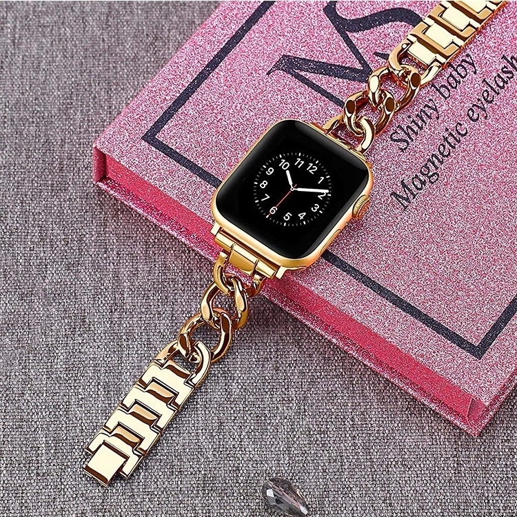 Luxury custom Gold Watch Band For Apple Watch 8 7 41 45mm 6 5 4 Women Stainless Steel Bracelet For iWatch Strap