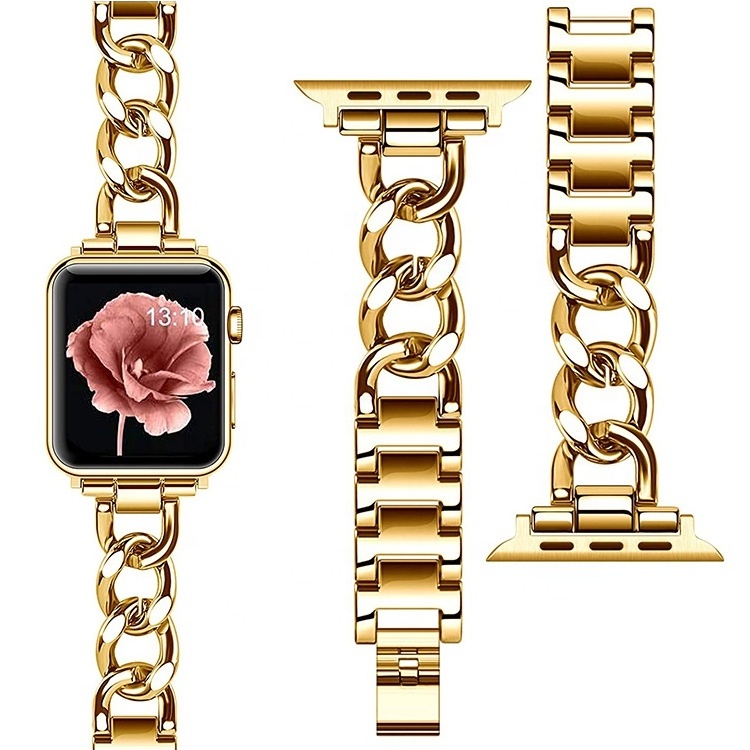 Luxury custom Gold Watch Band For Apple Watch 8 7 41 45mm 6 5 4 Women Stainless Steel Bracelet For iWatch Strap