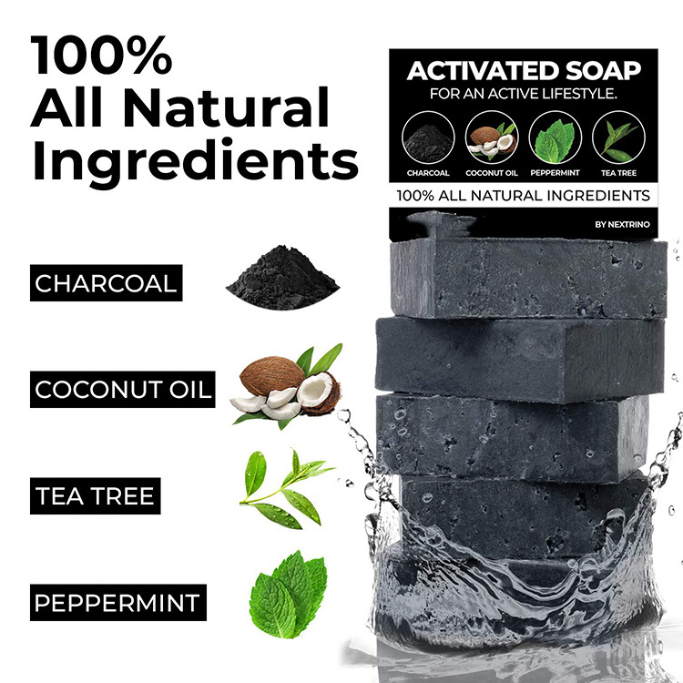 natural organic peppermind activated charcoal tea tree bath black soap