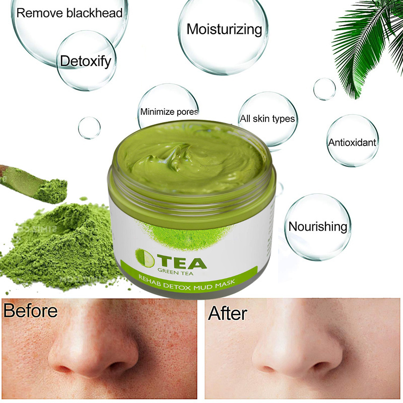 organic natural Moisturizing deep cleaning green tea facial mud mask matcha clay face mask