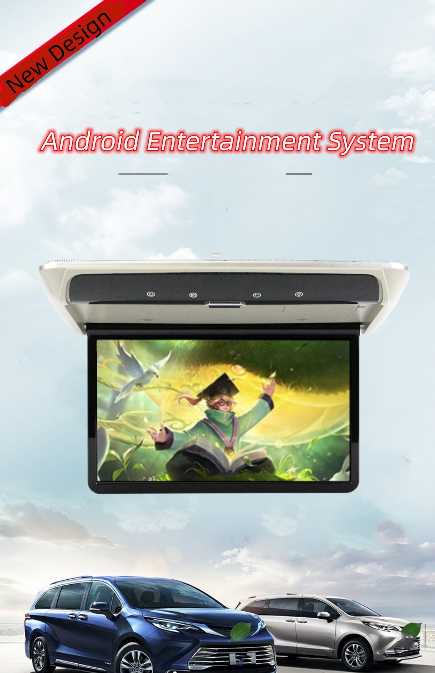 2024 New 13.3 Inch Car Bus Flip Down Ceiling Roof Mounted Android Monitor Capacitive Touch Screen Entertainment Equipment