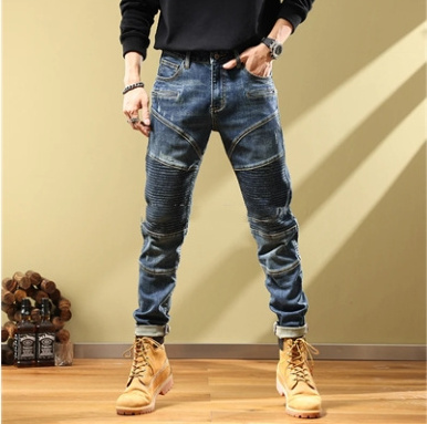 Europe and the United States personality fashion jeans men's fashion brand casual slim-fit small feet stretch pants