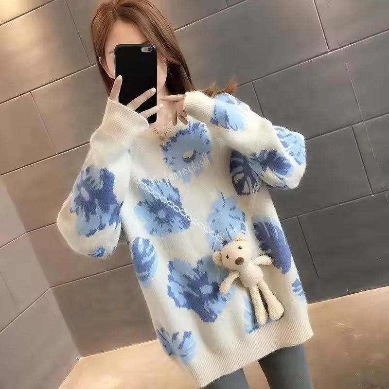 Manufacturers sell high quality cat print knit sweater cover female autumn and winter long sleeve Harajuku sweet cover