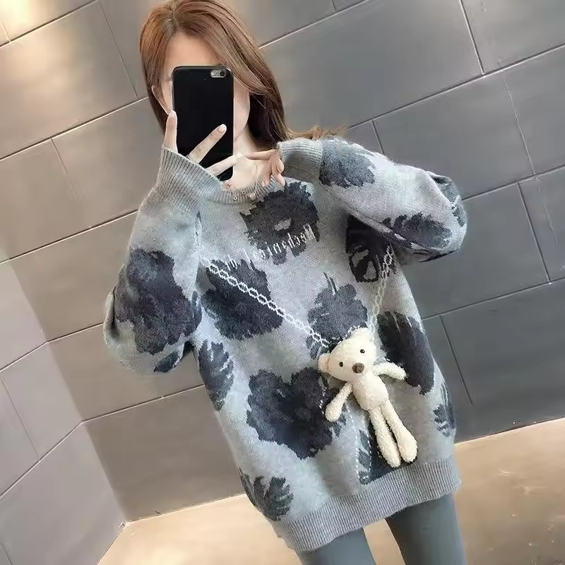 Manufacturers sell high quality cat print knit sweater cover female autumn and winter long sleeve Harajuku sweet cover