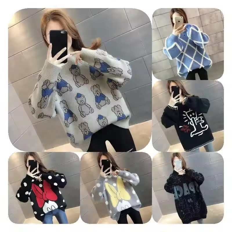 Manufacturers sell high quality cat print knit sweater cover female autumn and winter long sleeve Harajuku sweet cover