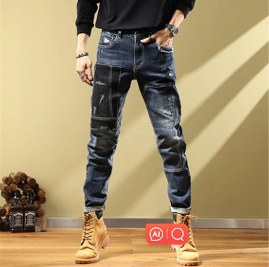 Europe and the United States personality fashion jeans men's fashion brand casual slim-fit small feet stretch pants