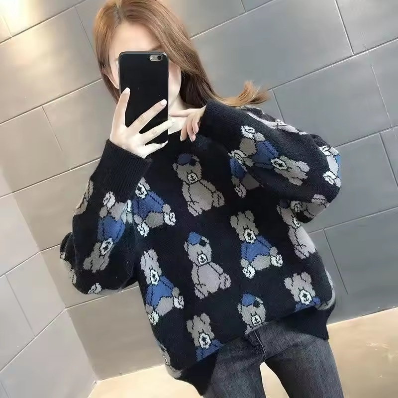 Manufacturers sell high quality cat print knit sweater cover female autumn and winter long sleeve Harajuku sweet cover