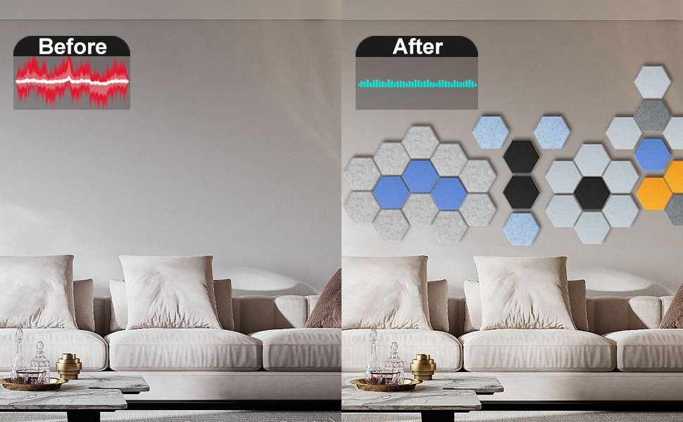 Modern Style Interior Wall Decoration Adhesive Backed Noise Reduction Acoustic Panel Hexagon