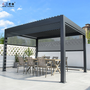 Wall Mounted Pergola Gazebo Waterproof Aluminum Electric Pergola with LED Lights Patio Gazebo Luxury Grey Customized Size