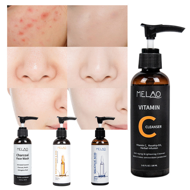 OEM/ODM/MELAO Charcoal Cleanser Milk Vitamin C Niacinamide & Aha Salicylicacid Women Face Wash For Men Acne Facial Cleanser