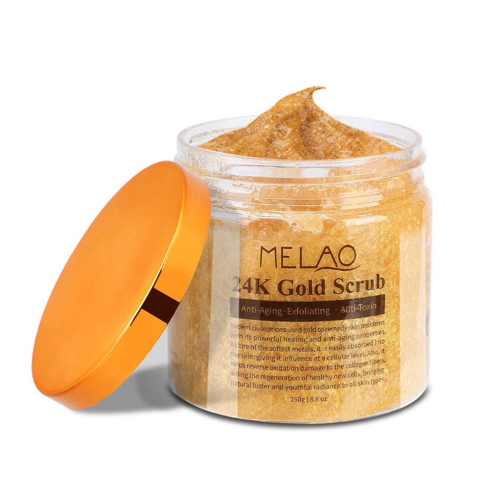 Private Label 24K Gold Sugar Scrub Hand Foot Scrub Organic Face And Body Whitening Exfoliating Scrub