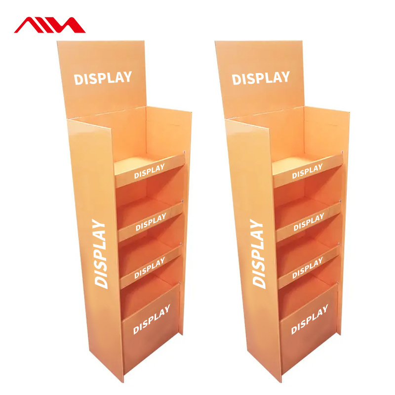 4 Layers Small Cardboard Display For Stores Custom Cardboard Floor Corrugated Cardboard Products Display Stand Racks Units