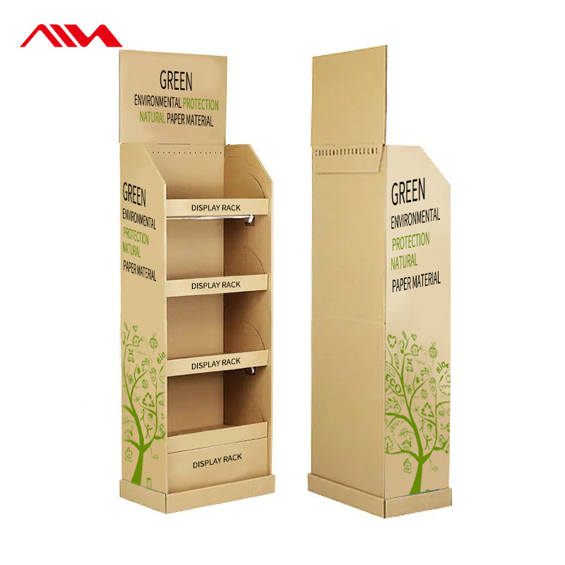 4 Layers Small Cardboard Display For Stores Custom Cardboard Floor Corrugated Cardboard Products Display Stand Racks Units