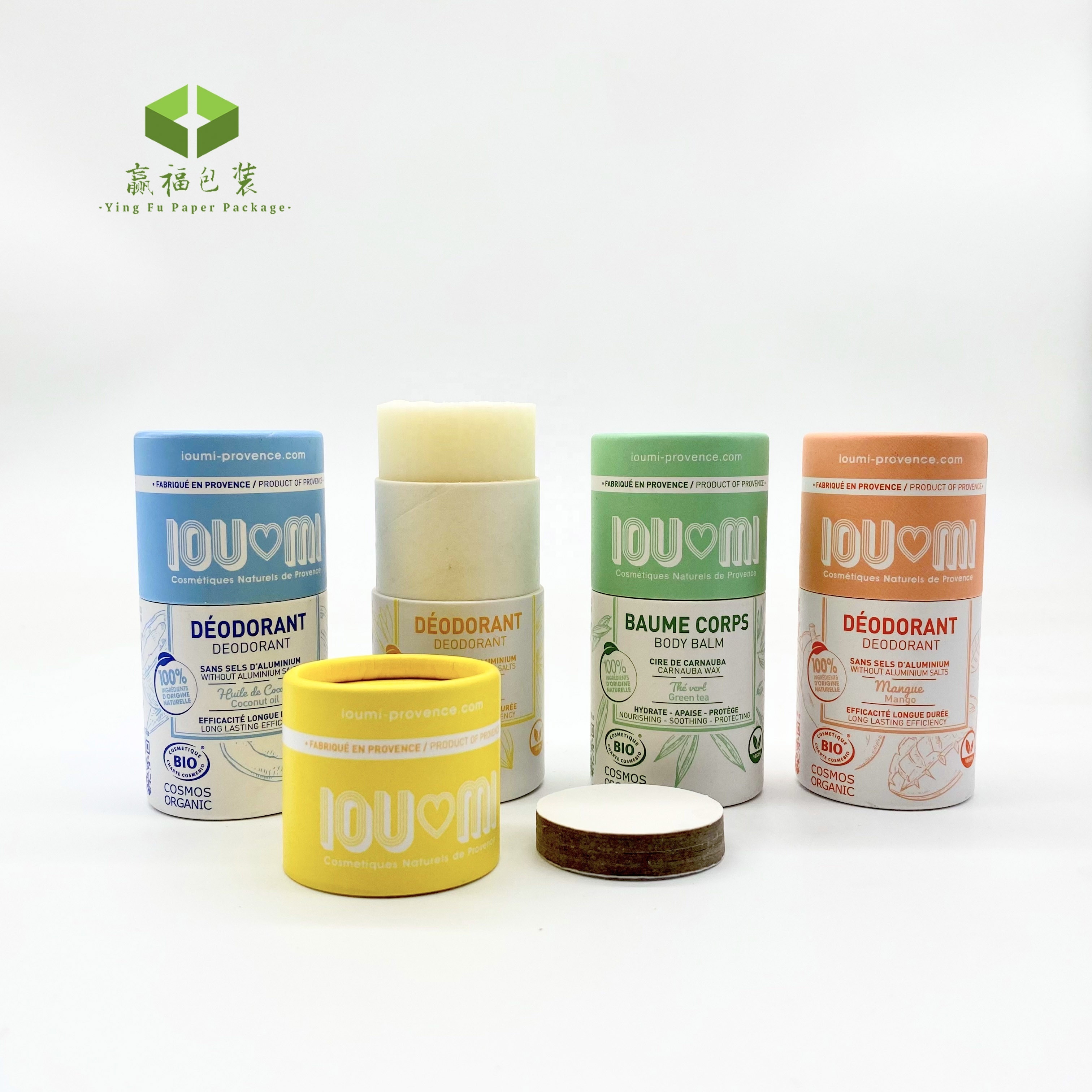 Custom biodegradable skincare solid perfume packaging push up cardboard container lip balm deodorant paper tube ningbo packaging