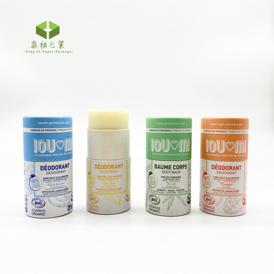 Custom biodegradable skincare solid perfume packaging push up cardboard container lip balm deodorant paper tube ningbo packaging