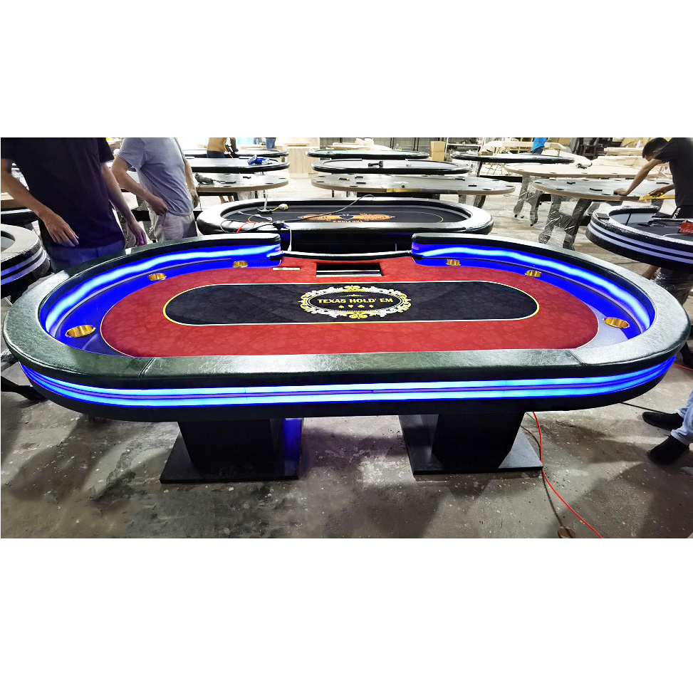 YH Luxury Wooden Mesa De Poker Table Led Gambling Tables Game Texas Holden Poker Table Pokertafel