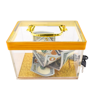 YH Golden Bottom Tip Case Casino Acrylic Drop Box Cash Tip Box With Lock