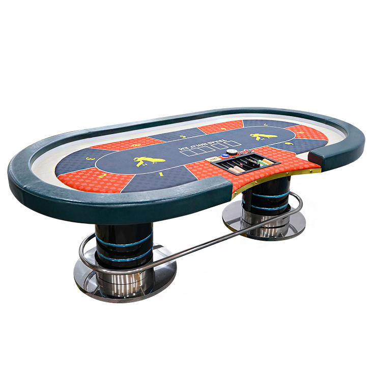 YH Casino High Quality 96 inch Texas Poker Table Gambling Bean Shaped Poker Table With Water Cups