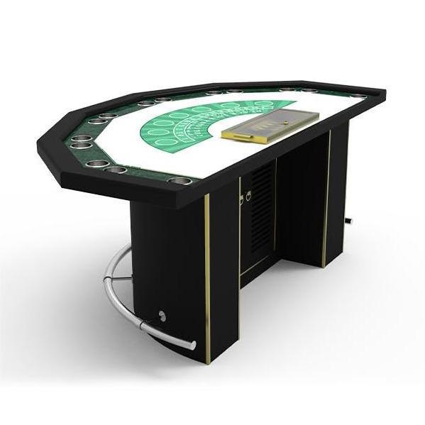 YH Level Semicircle Polygon Table Top Blackjack Poker Table With Foot Rest Cup Holders Chip Trays