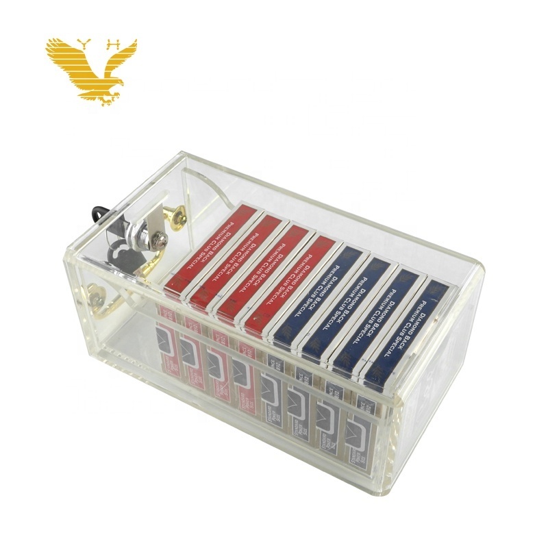 YH Casino 8 Decks Acrylic Clear Security Box Playing Cards Discard Holder with Metal Lock