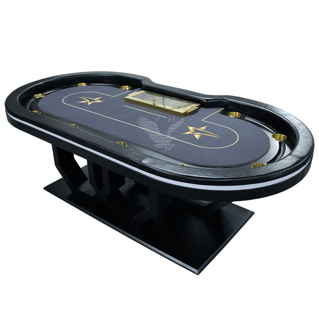 YH 10 Seats Luxury Circle Base Style Golden Accessories Gambling Poker Table Texas Holden Game Table With Led