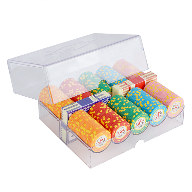 YH Hot Sale 200pcs Transparent Clear Acrylic Thickness Chips Box Poker Chips Case With Cover