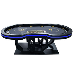 YH 10 Seats Luxury Circle Base Style Golden Accessories Gambling Poker Table Texas Holden Game Table With Led