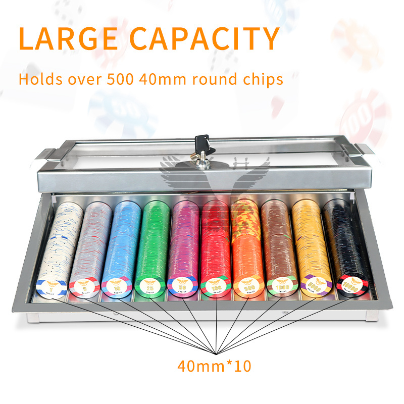 YH Casino Argent Metal And Acrylic Poker Chip Storage Box Tube Poker Chip Tray