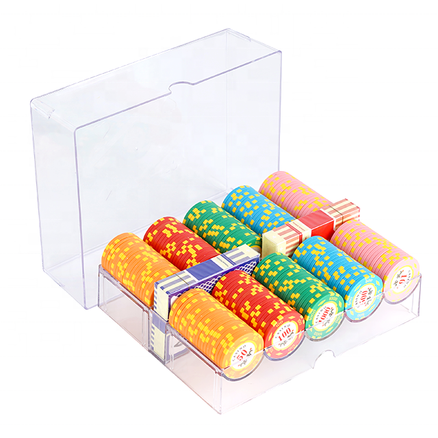 YH Hot Sale 200pcs Transparent Clear Acrylic Thickness Chips Box Poker Chips Case With Cover