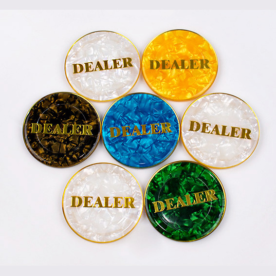 YH Casino Quality Colorful Bigger Golden Printing Casino Acrylic Custom Poker Dealer Button For Sale