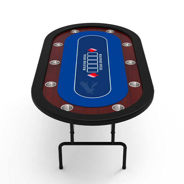 YH  2023 Custom Folding Poker Table 10 Players Cheap Portable Poker Table With Diuble Cups