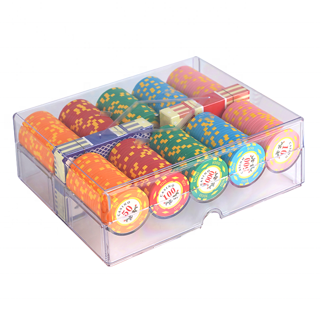 YH Hot Sale 200pcs Transparent Clear Acrylic Thickness Chips Box Poker Chips Case With Cover