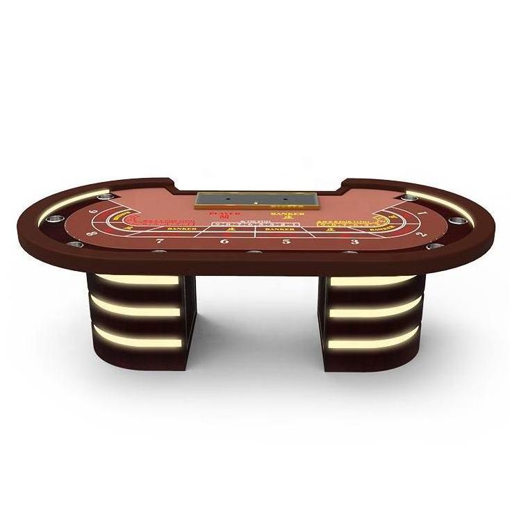 YH 260cm Led Lighting Casino Baccarat Table Customized Table Cloth Baccarat Poker Table With Titanium Chips Tray