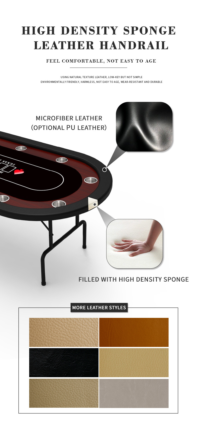 YH Factory Wholesale High Quality Portable Casino Poker Club Texas Hold'em Table With Foldable Legs Cup Holders