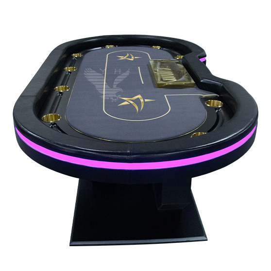 YH 10 Seats Luxury Circle Base Style Golden Accessories Gambling Poker Table Texas Holden Game Table With Led